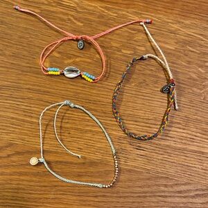 Set of 3 Colorful Adjustable Cord Bracelets with Shell and Bead Accents